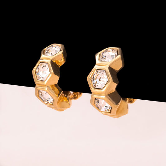 Swarovski-Ohrclips-vergoldete-Halbkreolen-sechseckige-Kristalle