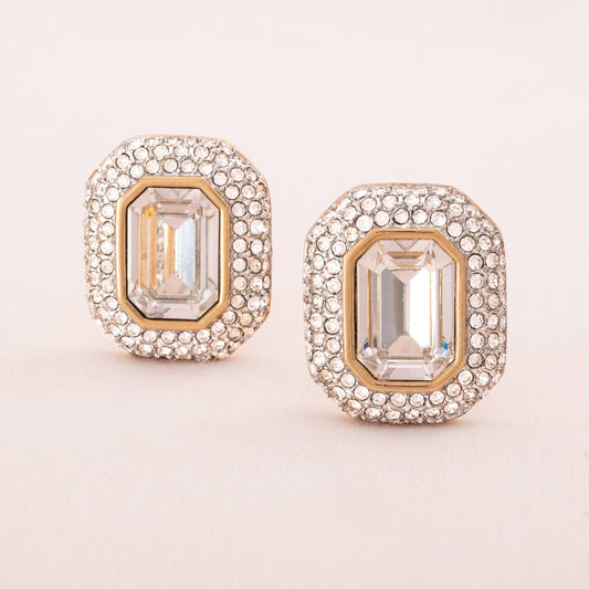 Swarovski-Vintage-Ohrclips-stark-glitzernd-achteckige-Kristalle