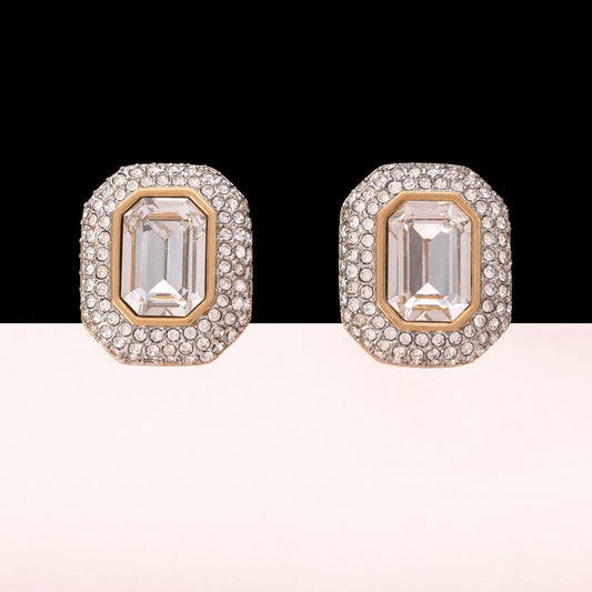 Swarovski-Vintage-Ohrclips-stark-glitzernd-achteckige-Kristalle