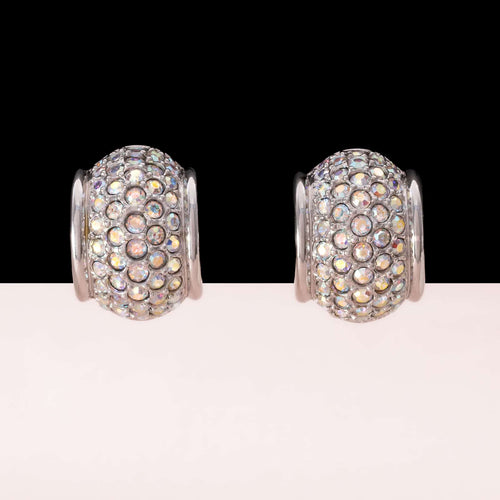 SWAROVSKI clip-on earrings sparkling wide hoops with Aurora Borealis
