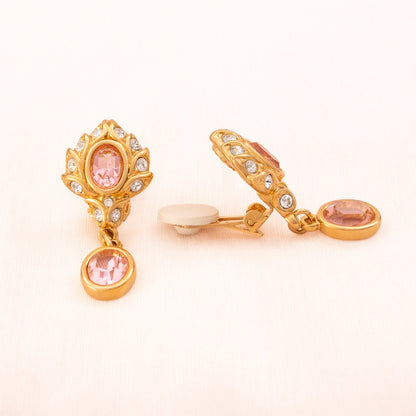 Swarovski-Ohrclips-vergoldet-Kristalle-rosa-Hänger