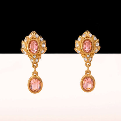 Swarovski-Ohrclips-vergoldet-Kristalle-rosa-Hänger