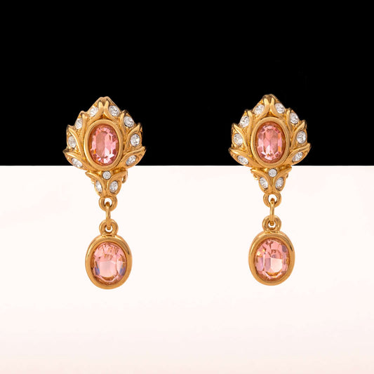 Swarovski-Ohrclips-vergoldet-Kristalle-rosa-Hänger