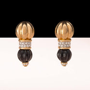 SWAROVSKI round ear clips gold-plated with crystals and black artificial pearl