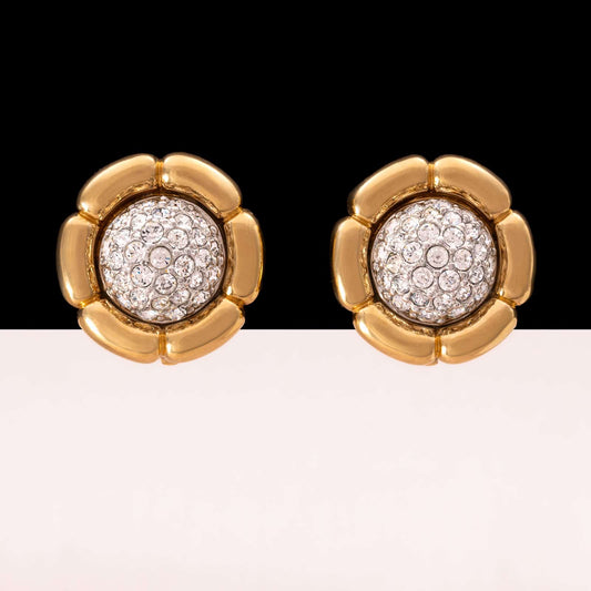 Swarovski-Ohrclips-vergoldet-Kristal-besetzt-elegante-Blumenform
