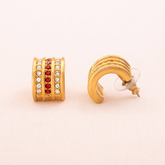 Swarovski-Ohrringe-Halbkreolen-vergoldet-rot-weiße-Kristalle