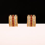 SWAROVSKI gold-plated hoop earrings with red and white crystals vintage earrings