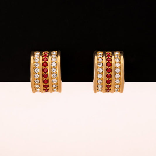 Swarovski-Ohrringe-Halbkreolen-vergoldet-rot-weiße-Kristalle