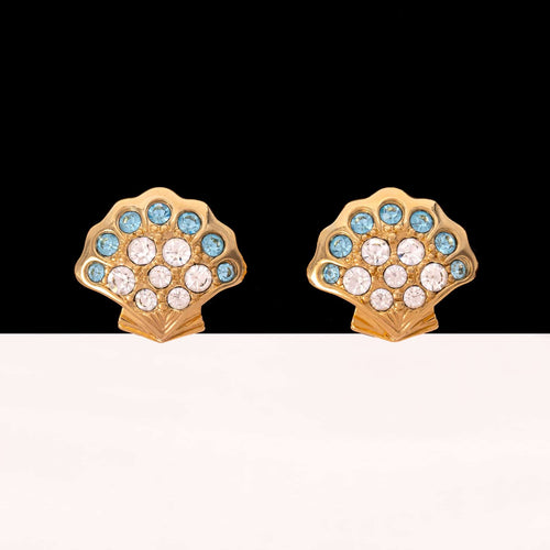SWAROVSKI earrings shell design with white and light blue crystals