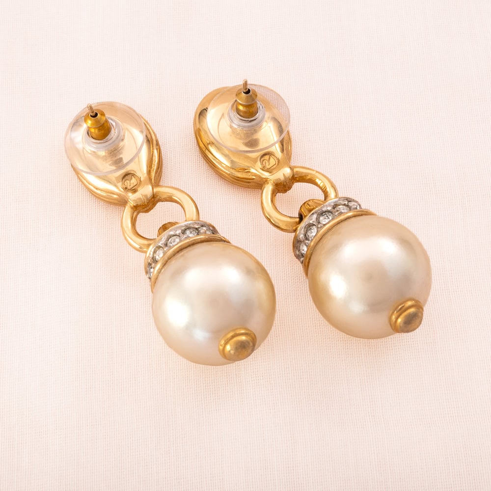 Swarovski-Ohrringe-vergoldete-Fassung-Perlen-Hänger-Rückseiten-Schwan-Signatur