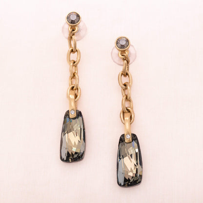 Swarovski-lange-Ohrringe-graue-Kristalle-hängen-an-vergoldeter-Gliederkette
