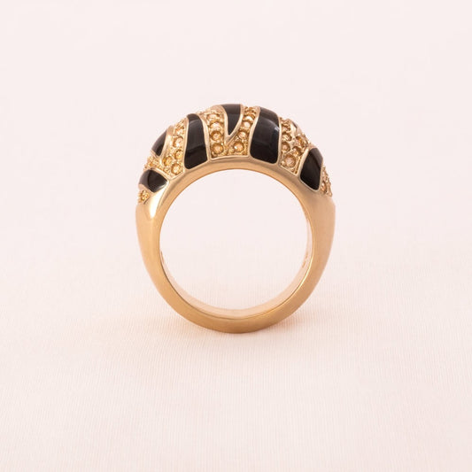 Swarovski-Ring-vergoldet-schwarze-Emaille-Kristalle