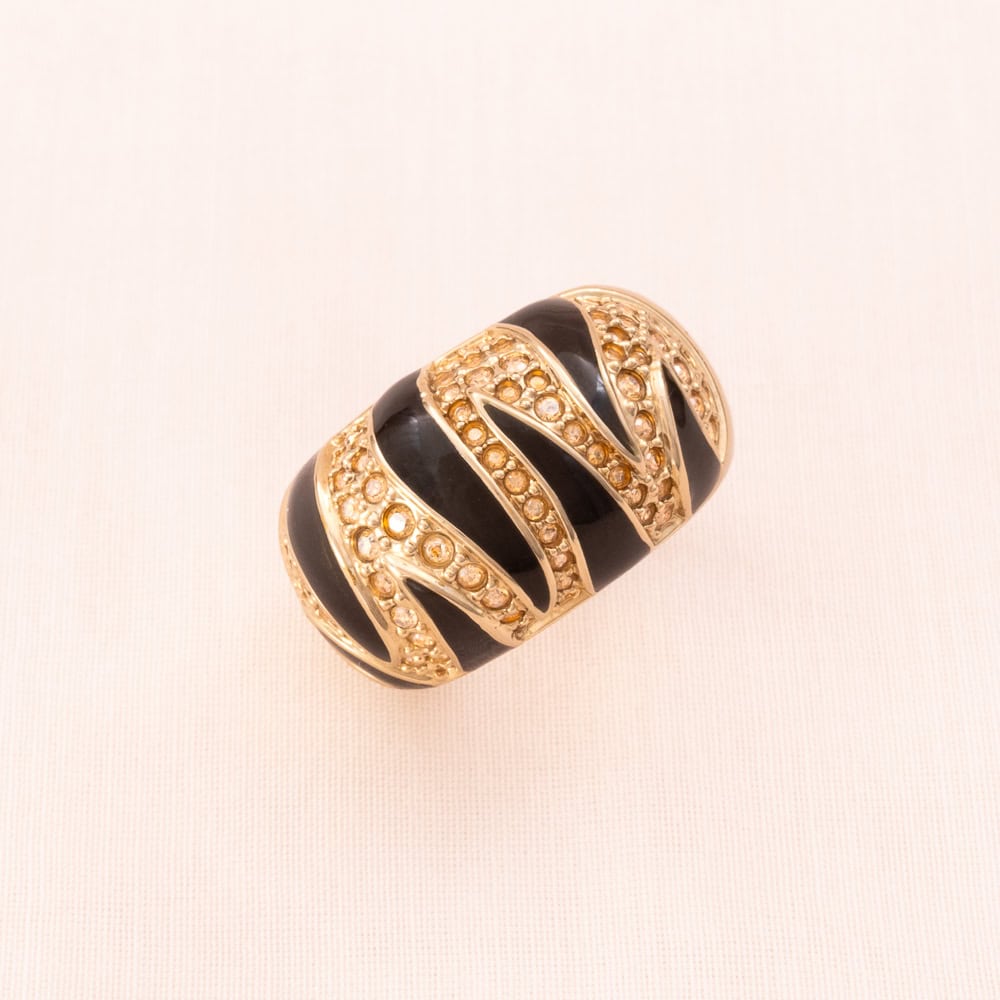 Swarovski-Ring-vergoldet-schwarze-Emaille-Kristalle