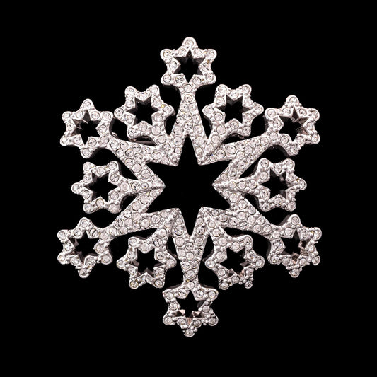 Swarovski-große-Schneeflocken-Stern-Brosche-silberfarben-Kristall-besetzt