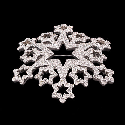 Swarovski-große-Schneeflocken-Stern-Brosche-silberfarben-Kristall-besetzt
