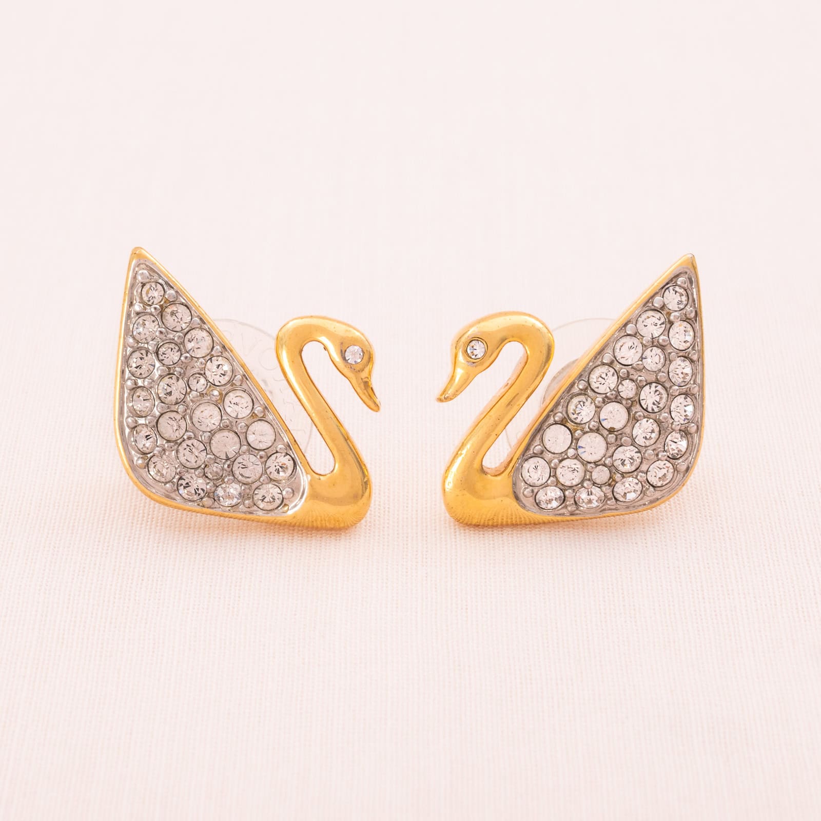Swarovski-Schwan-Ohrringe-vergoldet-Kristall-verziert