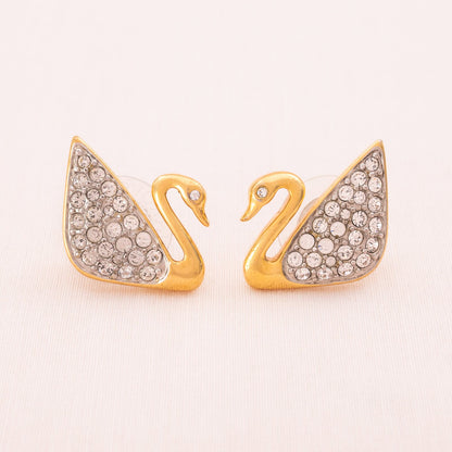 Swarovski-Schwan-Ohrringe-vergoldet-Kristall-verziert