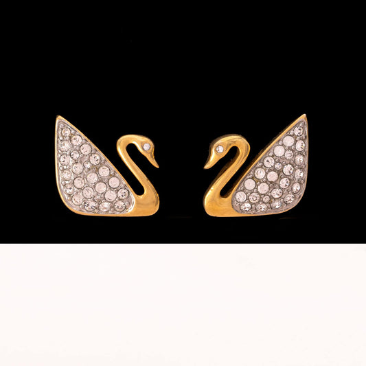Swarovski-Schwan-Ohrringe-vergoldet-Kristall-verziert