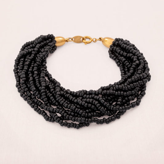 Trifari-Armband-10-Stränge-feine-schwarze-Perlen