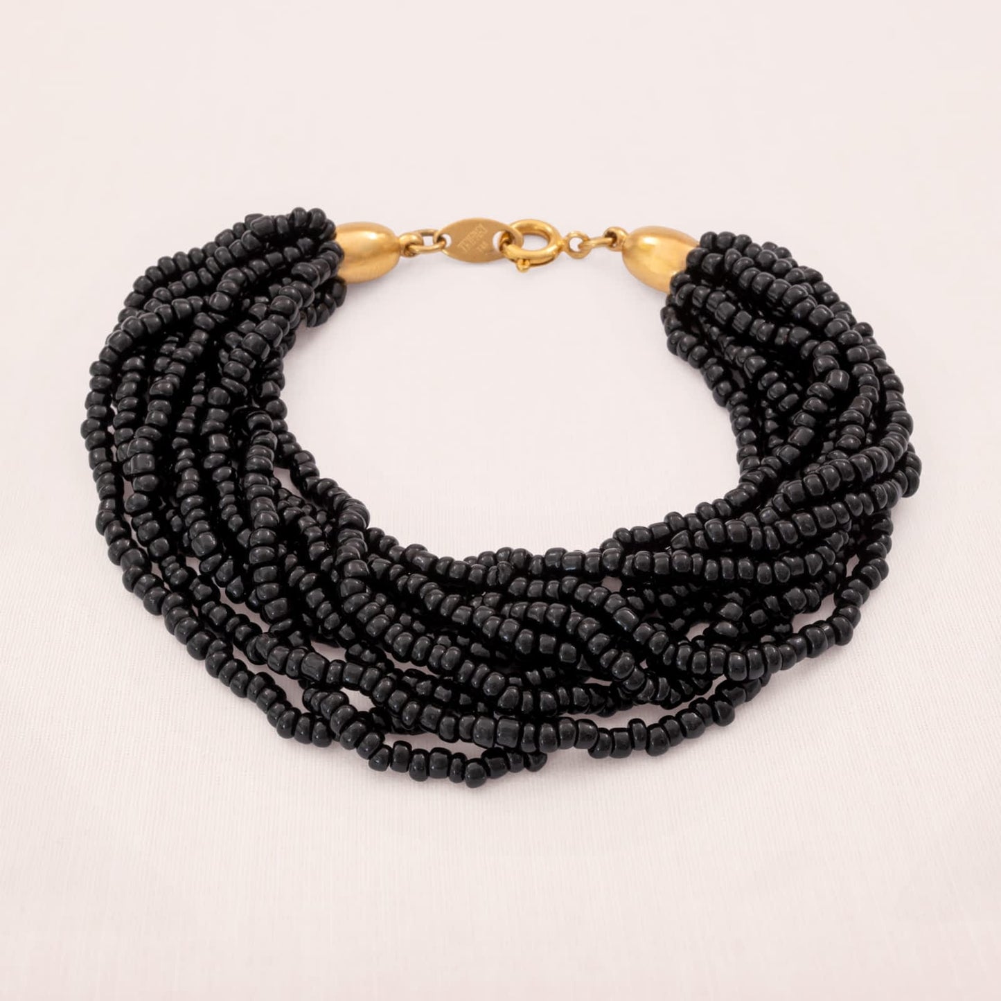Trifari-Armband-10-Stränge-feine-schwarze-Perlen