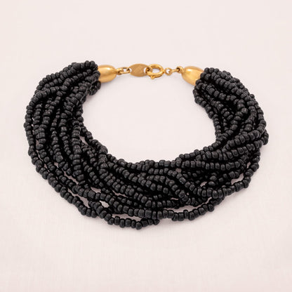 Trifari-Armband-10-Stränge-feine-schwarze-Perlen