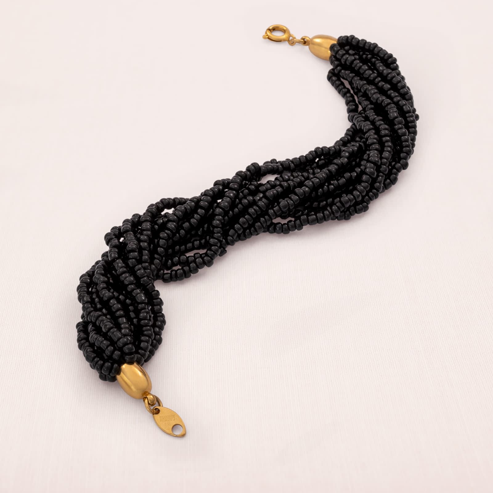 Trifari-Armband-10-Stränge-feine-schwarze-Perlen