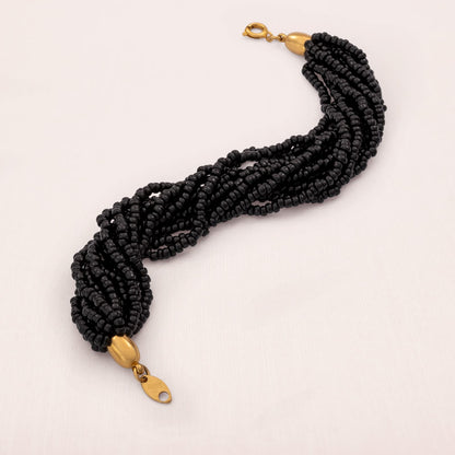 Trifari-Armband-10-Stränge-feine-schwarze-Perlen