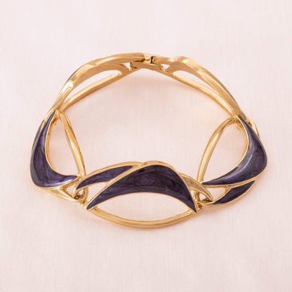Trifari-Armband-vergoldet-lila-Emaille-1990er-Jahre