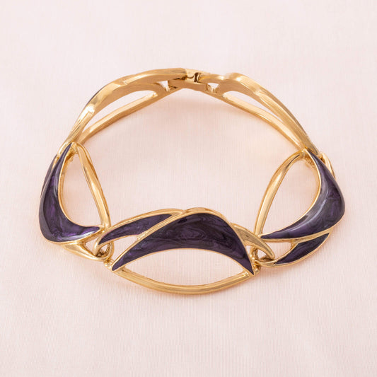 Trifari-Armband-vergoldet-lila-Emaille-1990er-Jahre
