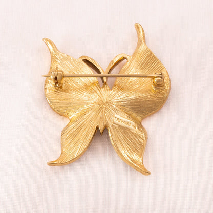 Trifari-Schmetterling-Brosche-vergoldete-Rücksete-Signatur-1990er-Jahre