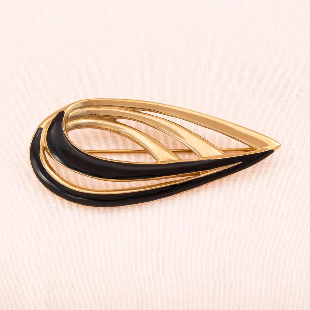 TRIFARI brooch gold-plated abstract with black enamel 1990s vintage