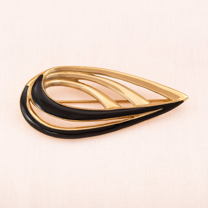 TRIFARI brooch gold-plated abstract with black enamel 1990s vintage