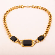 TRIFARI Halskette vergoldeter Choker mit eckigen schwarzen Cabochons 1990er