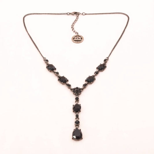 Trifari-Choker-Y-Halskette-schwarz-Kristalle-1990er