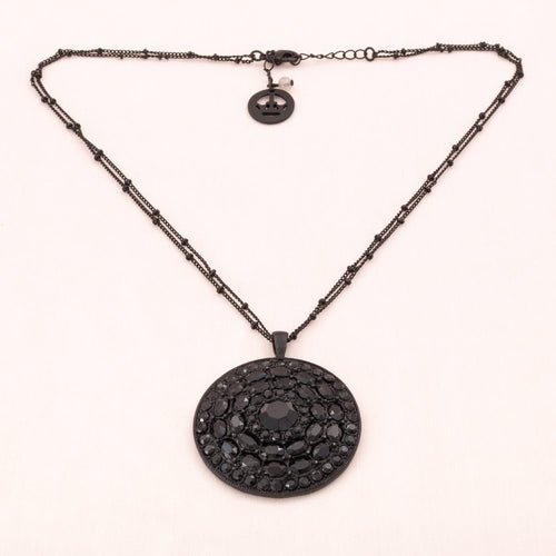 TRIFARI Halskette schwarz mit Anhänger und Kristallen 90er Vintage Schmuck