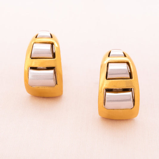 Trifari-Ohrclips-breite-Kreolen-Bicolor