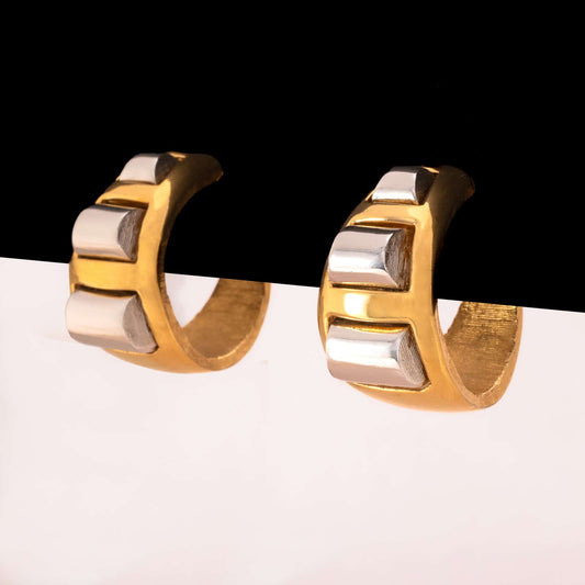 Trifari-Ohrclips-breite-Kreolen-Bicolor