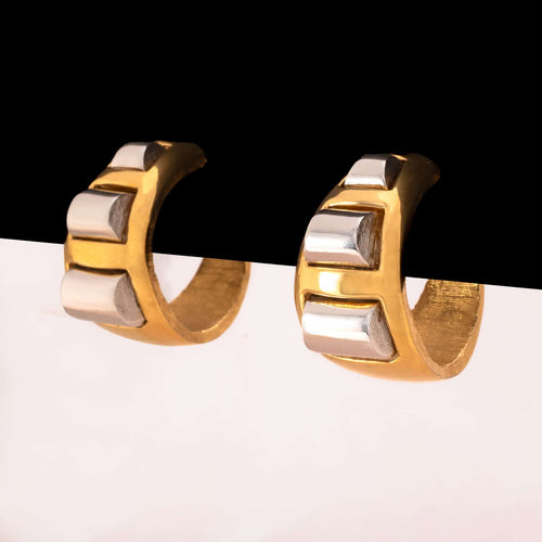 TRIFARI Bicolor Clip Hoop Earrings from the 1970s 