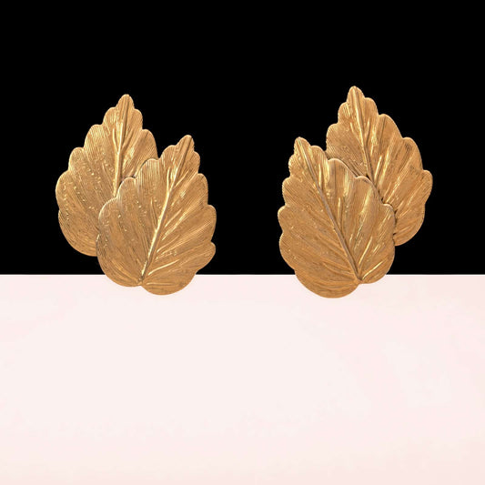 Trifari-Ohrclips-Blätter-vergoldet-1970er-Jahre