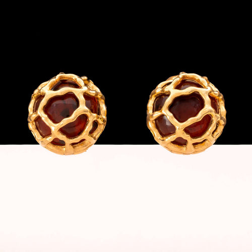 TRIFARI Vintage Ohrclips vergoldet braune Halbkugeln Gitter