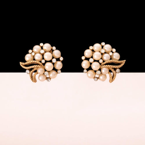 TRIFARI clip-on earrings with pearls and crystals 1960s