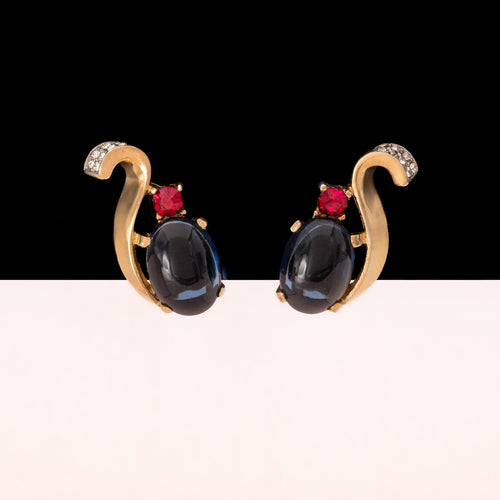 TRIFARI clip-on earrings blue pink matching the crown brooch
