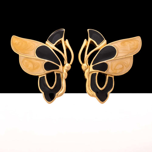 TRIFARI ear clips butterflies with black and cream enamel