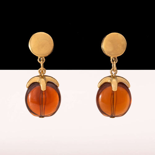 TRIFARI gold-plated ear clips with brown pendant