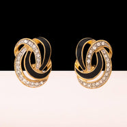 TRIFARI Ohrclips vergoldet mit Kristallen und schwarzer Emaille Vintage 1990er