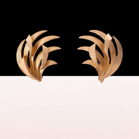 Trifari-vergoldete-Ohrclips-Blätter-Design-1960er-Jahre