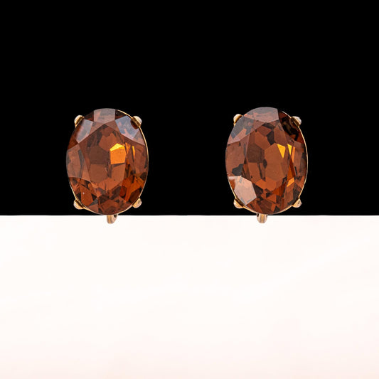 Trifari-Ohrclips-ovale-Kristalle-braun