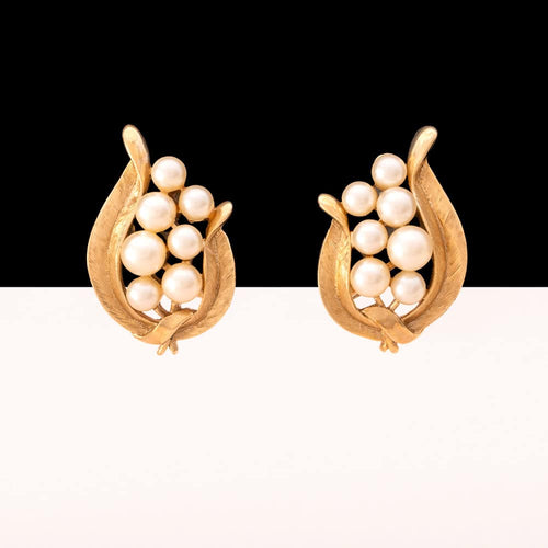 TRIFARI vergoldete Ohrclips mit Perlen verzierter Vintage Schmuck