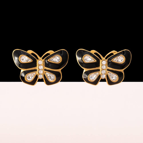 TRIFARI butterfly earrings with black enamel and crystals