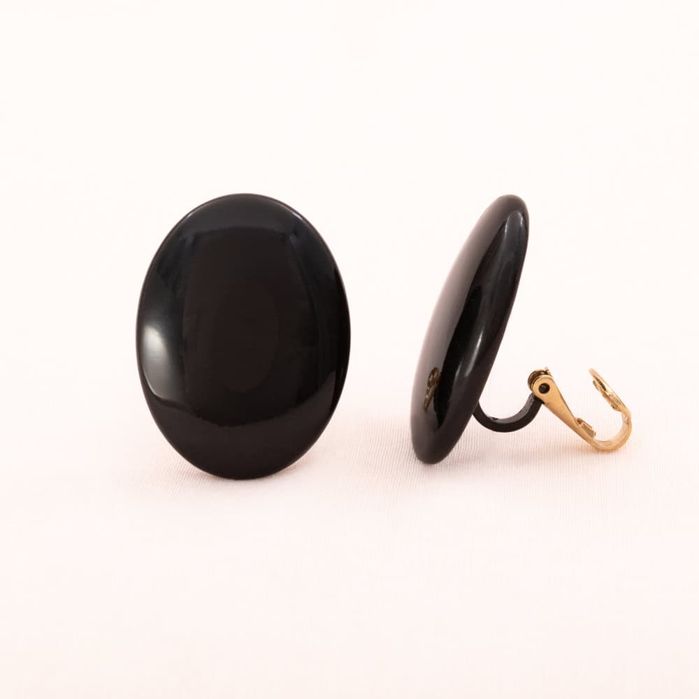 Trifari-Ohrclips-oval-groß-schwarzes-Metall